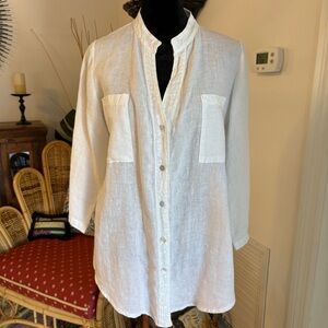 KALYPSA ROSE Paris White Linen Shirt Top with tiny clear sequin embellishment